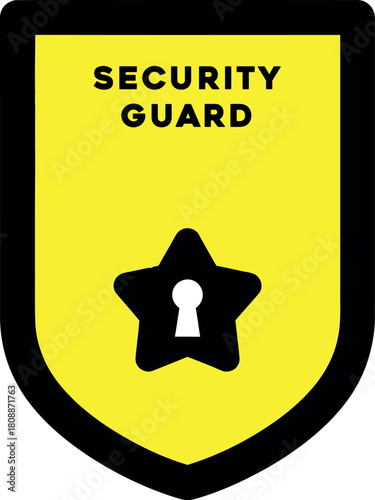 Yellow security guard badge icon with star keyhole Vector