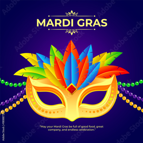 Vector illustration of Happy Mardi Gras social media template