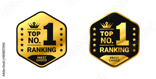 Top No.1 Ranking Gold Hexagon Badge Vector Design. Premium Luxury Award Emblem and Best Choice Label. For logo, icon, symbol, seal, product quality