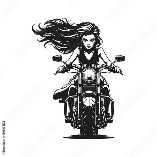 Empowered woman riding a motorcycle isolated on, embodying freedom, adventure, and a rebellious spirit