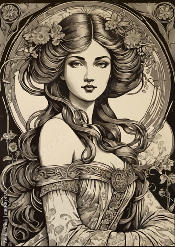 beautiful vintage lady pencil sketch vector illustration