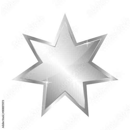 Silver seven pointed star. Vector clipart. PNG and transparent background.
