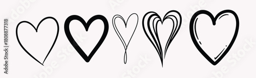 Hand drawn heart collection black and white doodle style