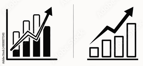 Rising bar graph with arrow showing growth and success