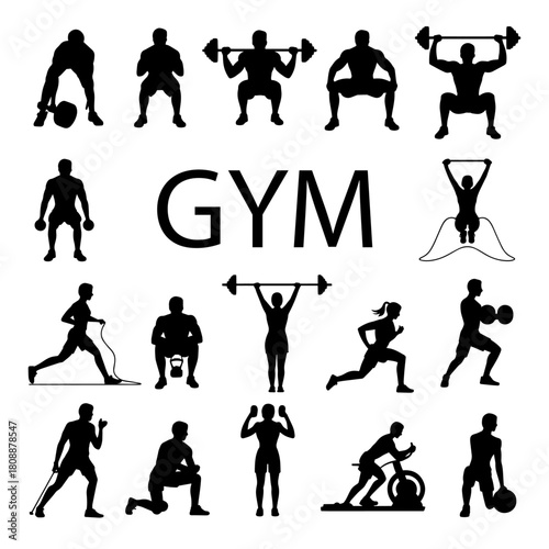 Fitness and Workout Silhouettes. Gym, Exercise, and Training Vector Set