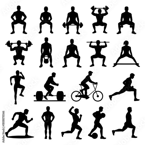 Fitness and Workout Silhouettes. Gym, Exercise, and Training Vector Set