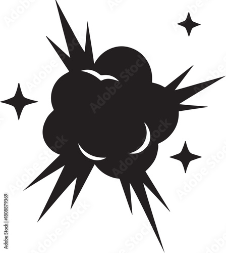 Silhouette vector of smoke cloud with sparks, explosion smoke icon isolated on white