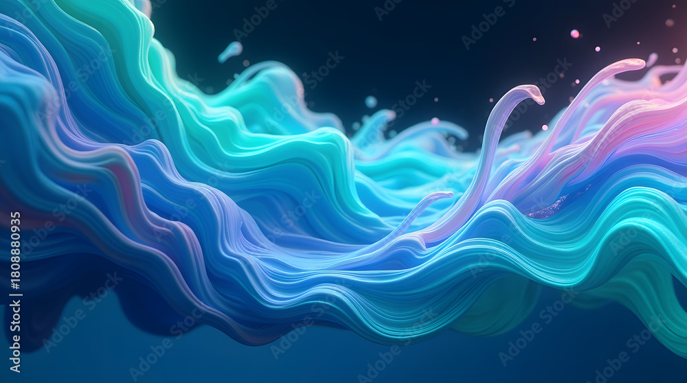 Fototapeta premium A vibrant, flowing abstract wave of teal and purple, creating a mesmerizing visual sensation.