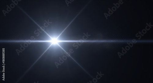 Bright white lens flare effect with star shape and horizontal light streaks on a deep backdrop.