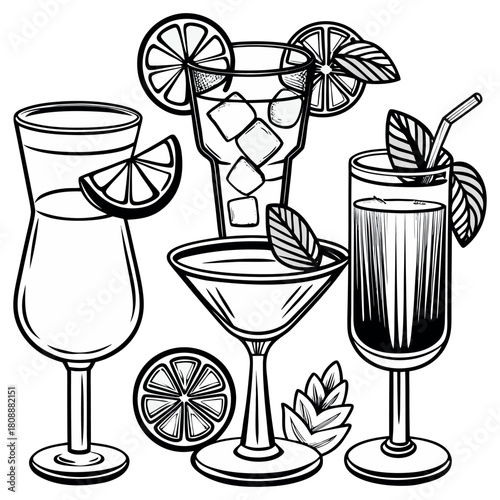 Hand-Drawn Cocktail and Beverage Glasses Illustration