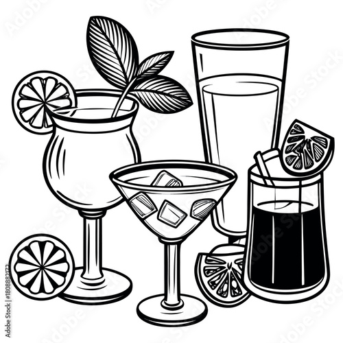 Hand-Drawn Cocktail and Beverage Glasses Illustration