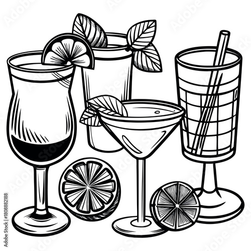 Hand-Drawn Cocktail and Beverage Glasses Illustration
