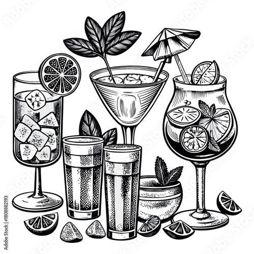 Hand-Drawn Cocktail and Beverage Glasses Illustration