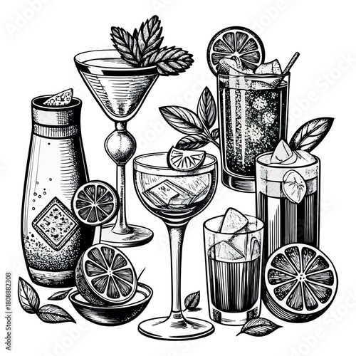 Hand-Drawn Cocktail and Beverage Glasses Illustration