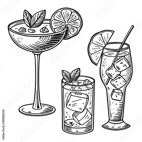 Hand-Drawn Cocktail and Beverage Glasses Illustration