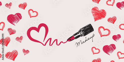 Romantic Hand-Drawn Hearts with Makeup Marker Sketch