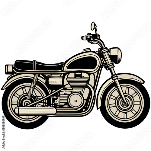Vintage Motorcycle Illustration – Retro Classic Bike Vector Art