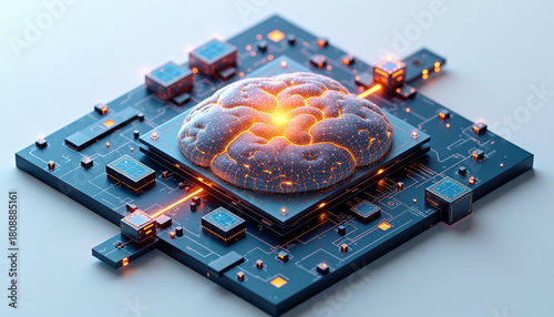 Futuristic Isometric AI Brain Grid Console
