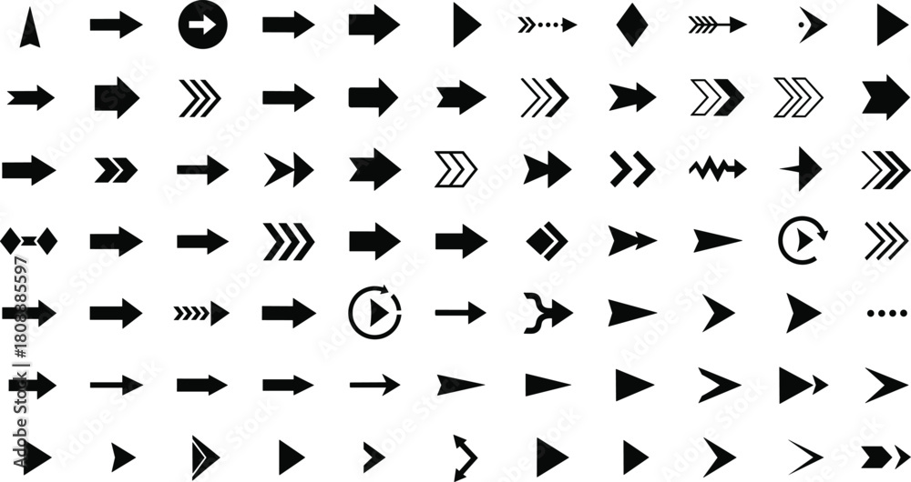 Naklejka premium Arrow collection black silhouette icons set directional pointers navigation elements