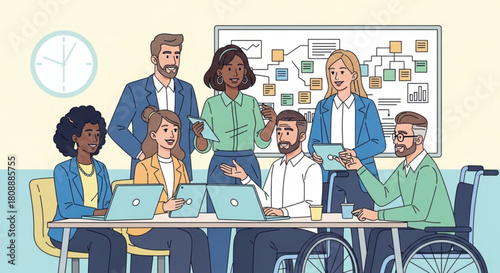 Diverse team collaboration meeting business strategy planning and project management in office setting concept