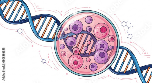 Dna structure and cells illustration for biology genetics research and medical science presentation design
