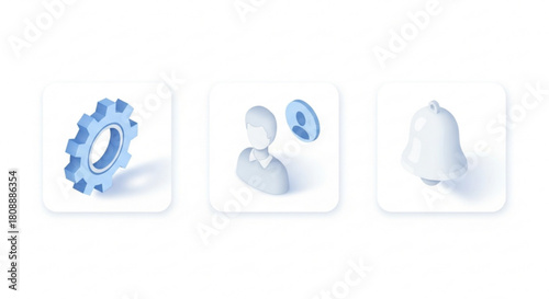 Isometric settings user profile notification icon set for ui design and web development and applications