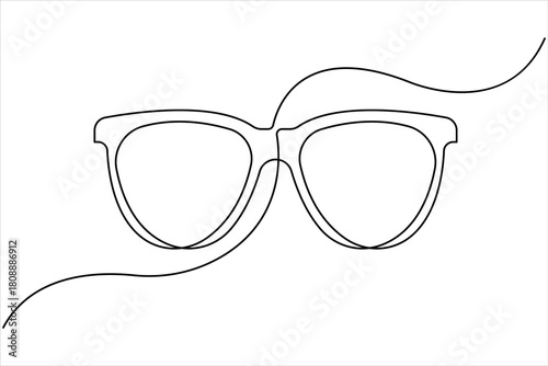 Sunglasses abstract continuous one line art drawing of minimalist isolated modern eyeglasses outline illustration design