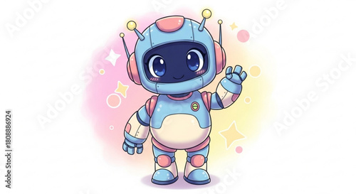 Cute cartoon robot illustration for kids technology and ai learning resources and educational materials design