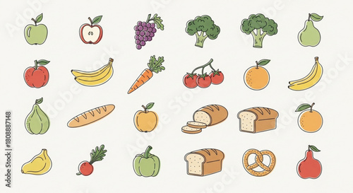 Healthy food vector illustration featuring fruits vegetables and bakery items for diet and nutrition 100