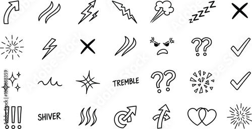 Hand drawn doodle icon set on white background illustration