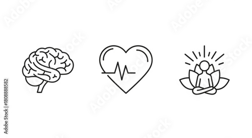 Mind heart and soul wellness concept for mental health meditation and physical wellbeing illustration