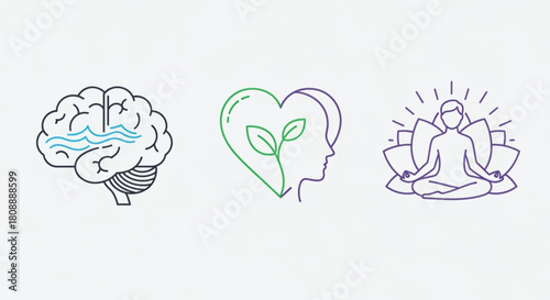 Mental health wellness brain heart meditation mindfulness and self care concept for wellbeing and growth