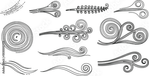 Set of decorative swirls and flourishes in black and white
