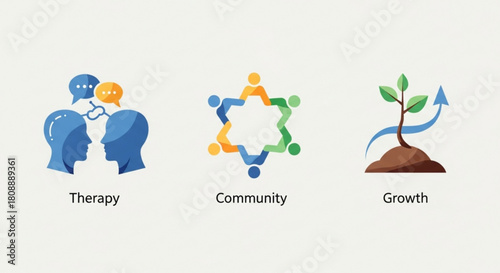 Mental health therapy community and personal growth concept for wellbeing and support services design idea