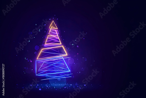 Abstract Christmas tree made of neon light lines with geometric shapes for festive celebrations