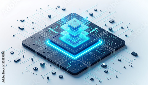 Isometric Futuristic AI Control Node Cluster