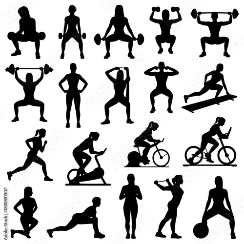 Women Fitness and Workout Silhouettes. Gym, Exercise, and Training Vector Set