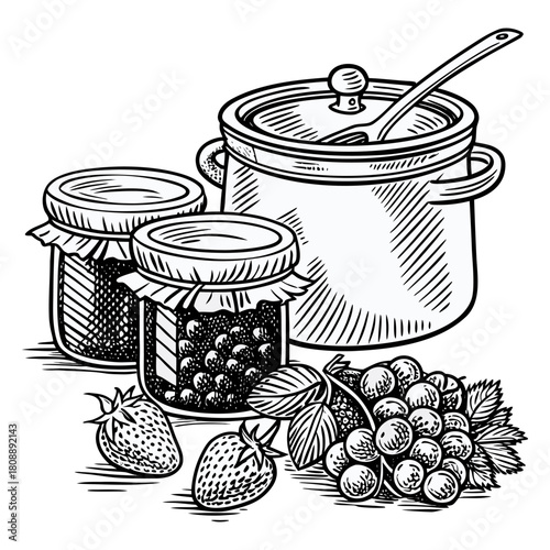 Vintage Hand-Drawn Fruit Jam Jars Illustration