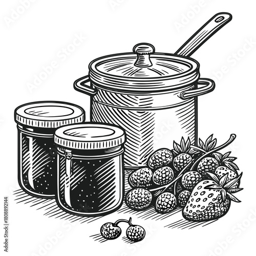Vintage Hand-Drawn Fruit Jam Jars Illustration