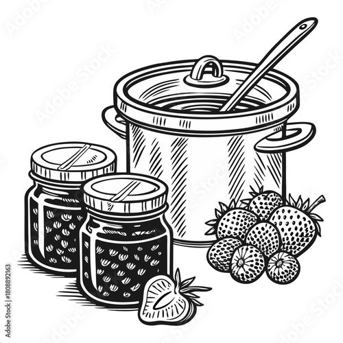 Vintage Hand-Drawn Fruit Jam Jars Illustration
