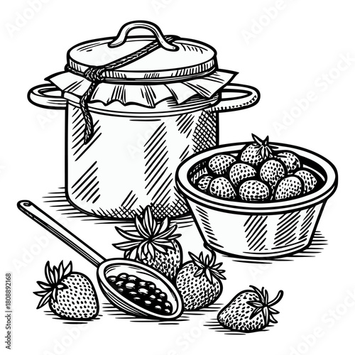 Vintage Hand-Drawn Fruit Jam Jars Illustration