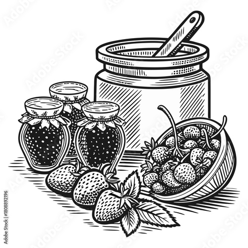 Vintage Hand-Drawn Fruit Jam Jars Illustration