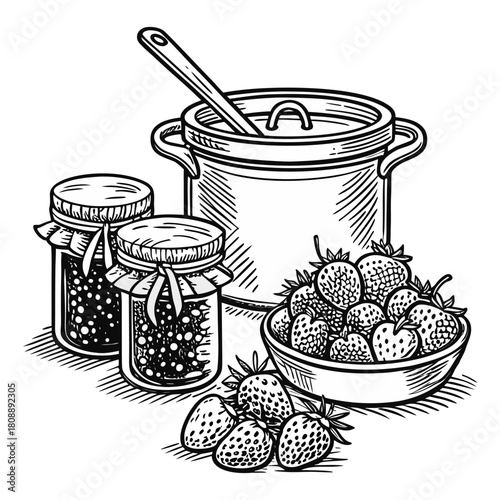 Vintage Hand-Drawn Fruit Jam Jars Illustration