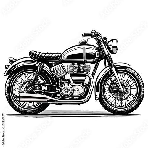 Vintage Motorcycle Illustration – Retro Classic Bike Vector Art