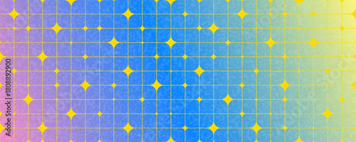 Trendy gradient Y2K style background. Abstract geometric layout with stars