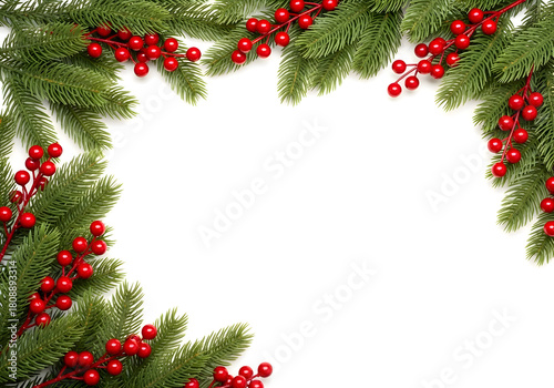 [Generative AI] 크리스마스 그린 파인 & 레드 베리 프레임 배경