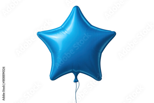 Blue star shaped foil balloon floating, celebrating birthday party, holiday, festival event with transparent background