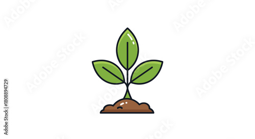 Cartoon illustration of a small green plant growing out of rich brown soil.
