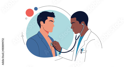 Doctor uses a stethoscope to listen to a patient's heart during a medical examination.
