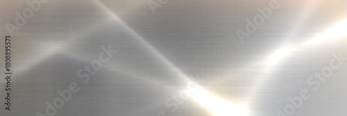 Glossy metal background with light reflection. Vector realistic mirror glass or stainless steel kitchen table surface with abstract sunshine streaks, silver platinum material, aluminum sheet texture